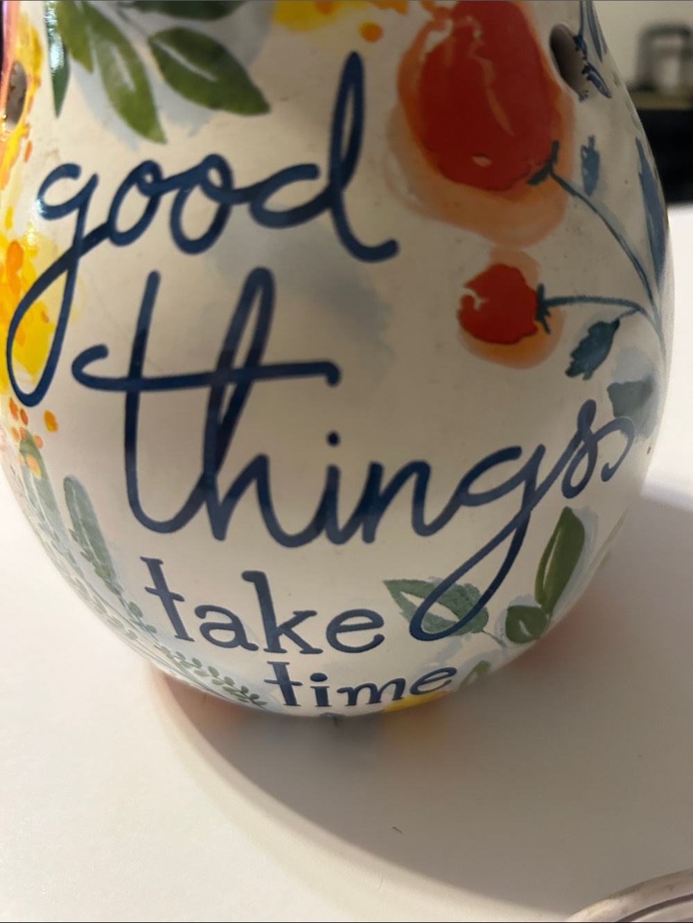 Inspirational Ceramic Vase - White with Blue Script